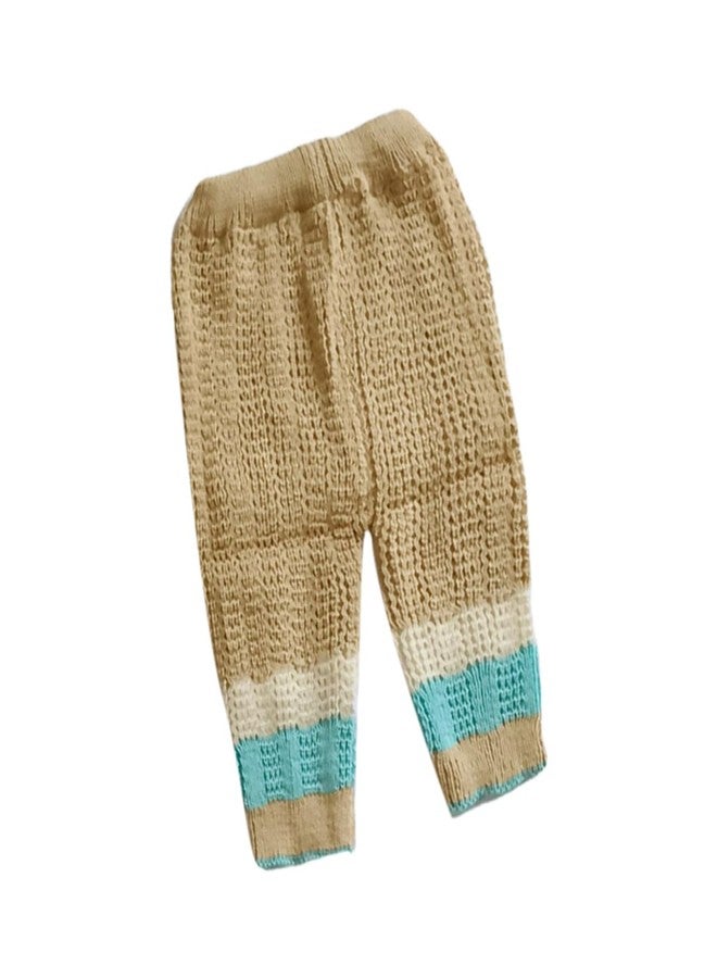 Cute Collection-Hand Knitted Woolen Frocks with Pyjami & Cap & Booties for New Born Baby Girls (6-12 Months) Brown - Image 3