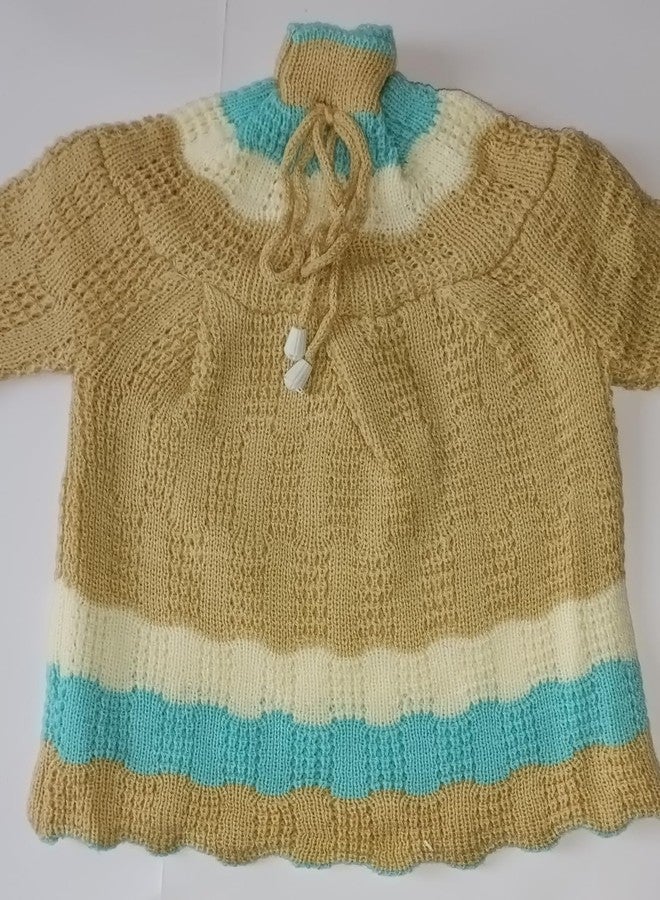 Cute Collection-Hand Knitted Woolen Frocks with Pyjami & Cap & Booties for New Born Baby Girls (6-12 Months) Brown - Image 5