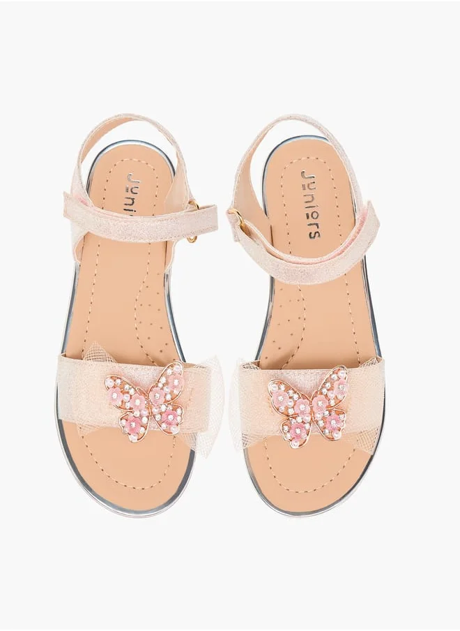 جونيورز Girls Embellished Bow Applique Sandals With Hook And Loop Closure Ramadan Collection