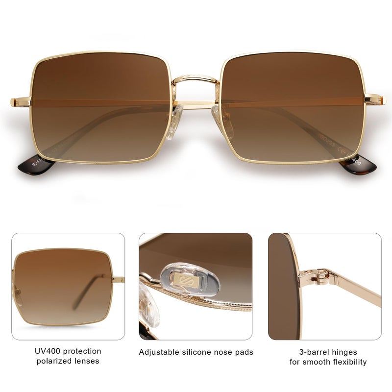 SOJOS Rectangle Polygon Polarized Sunglasses for Women Men Retro Classic Vintage Shades SJ1168 Brown Lens - Image 4
