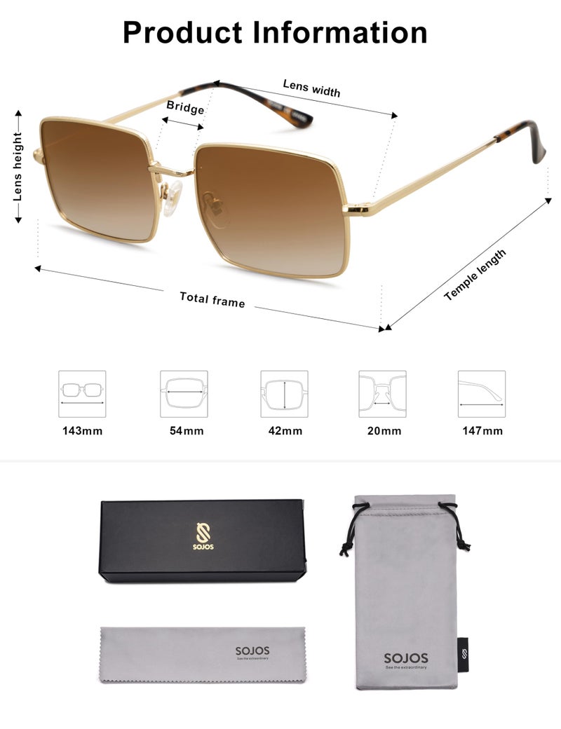 SOJOS Rectangle Polygon Polarized Sunglasses for Women Men Retro Classic Vintage Shades SJ1168 Brown Lens - Image 5