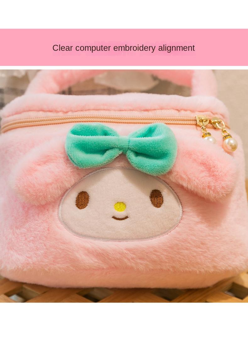 Y&D Cute Plush Makeup Bag handbag  Open Flat Travel Toiletry Accessories Organizer Cosmetic Pouch with Handle for Cosmetics Brushes Toiletry Jewelry - Image 3