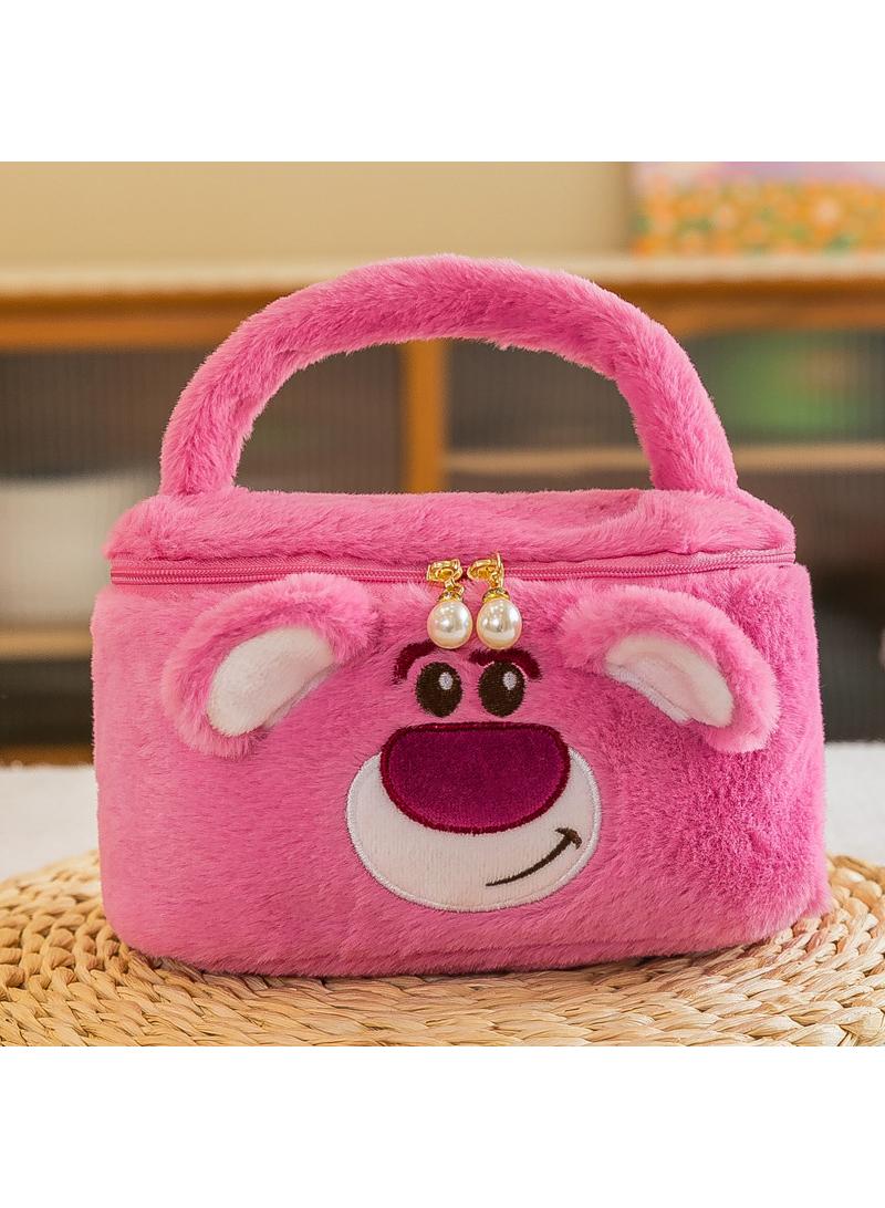 Y&D Cute Plush Makeup Bag handbag  Open Flat Travel Toiletry Accessories Organizer Cosmetic Pouch with Handle for Cosmetics Brushes Toiletry Jewelry - Image 1