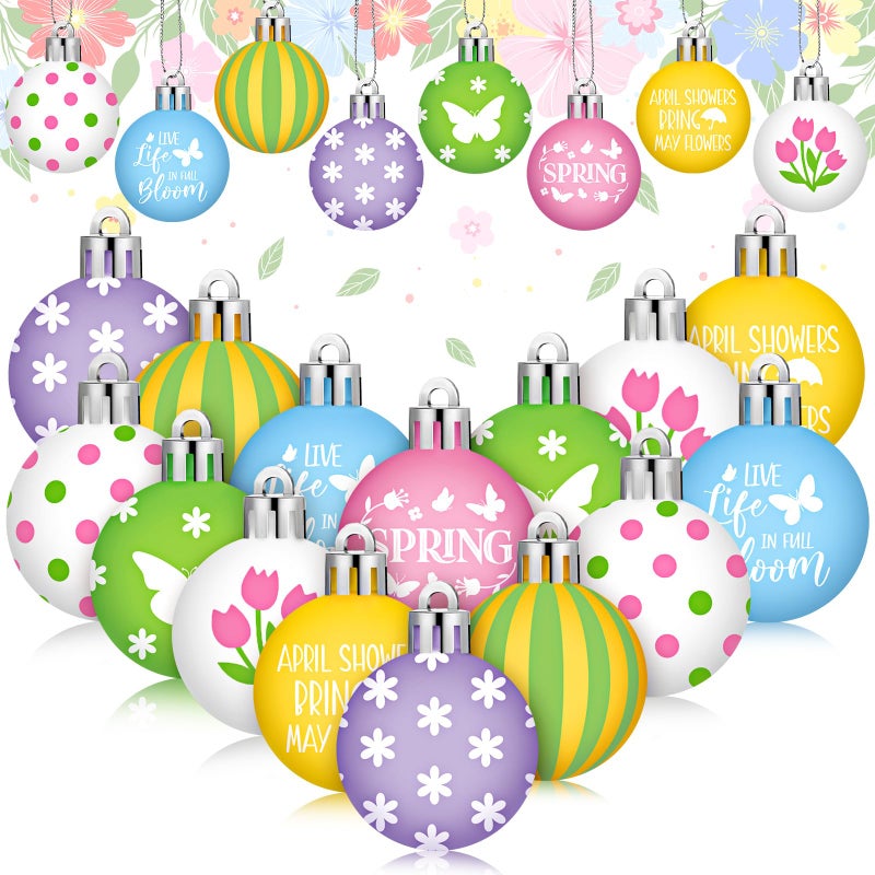 VIHOSE 32 Pcs Spring Ball Ornaments Colorful Butterfly Ornaments for Tree Pink Green Tulip Hanging Decorations Cute Floral 1182 Assorted Plastic Hanging Balls Decors for Spring Holiday Decor - Image 2