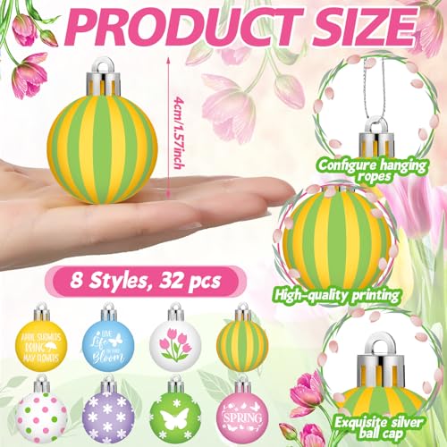 VIHOSE 32 Pcs Spring Ball Ornaments Colorful Butterfly Ornaments for Tree Pink Green Tulip Hanging Decorations Cute Floral 1182 Assorted Plastic Hanging Balls Decors for Spring Holiday Decor - Image 3