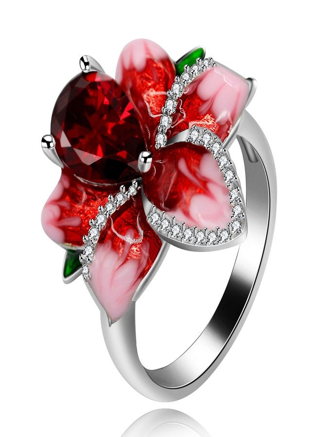 يولوفيدو خاتم كوكتيل أنيق من Uloveido بتصميم زهور الورد، مطلي بالذهب الأبيض، خاتم كبير على شكل زهرة الورد للنساء والسيدات (مقاس 9) RA627 - Image 1