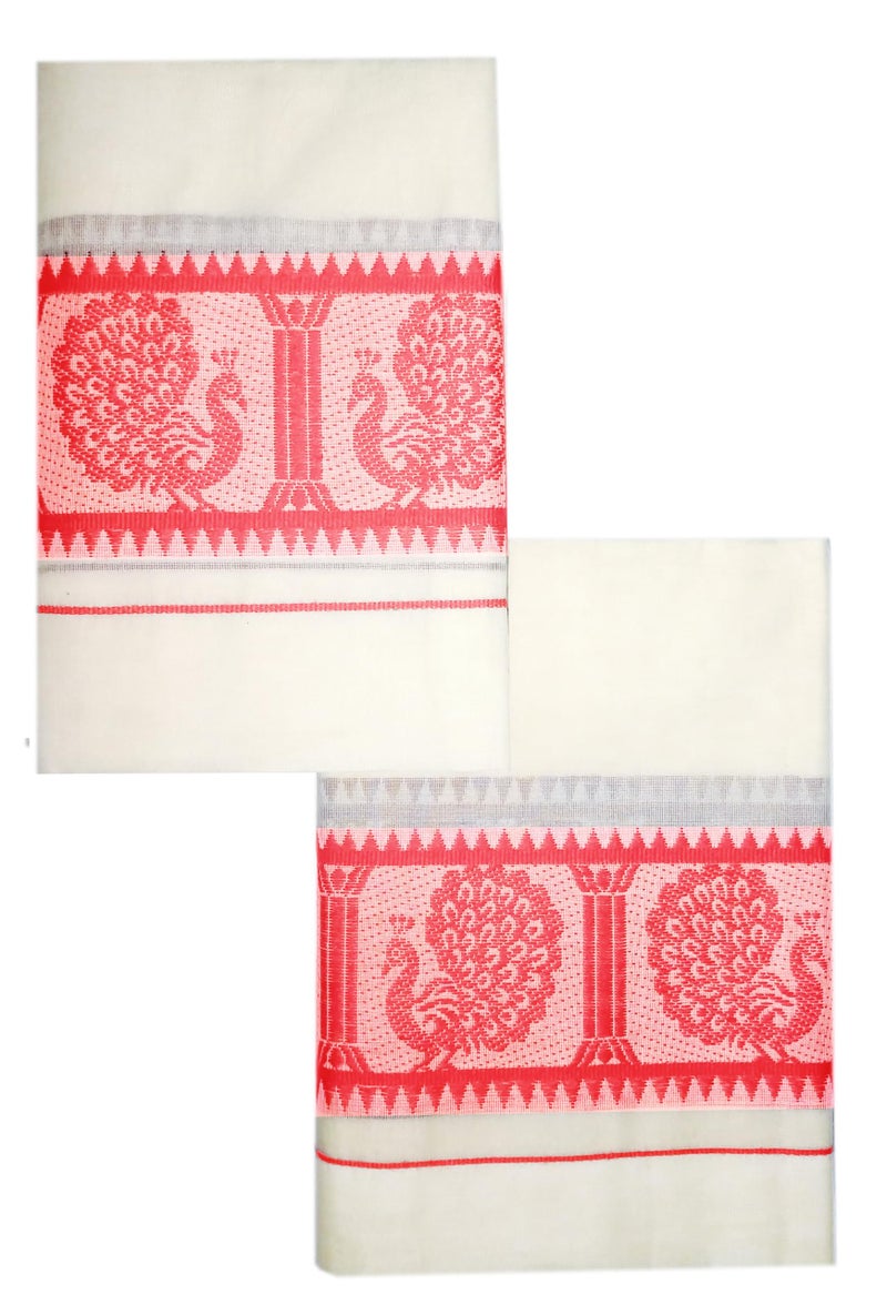 YETTALAN® Women's Kerala Traditional Cotton Set Mundu with Self Jacquard Work 2.80&2.00 Mtr (Rose Peacock) - Image 3
