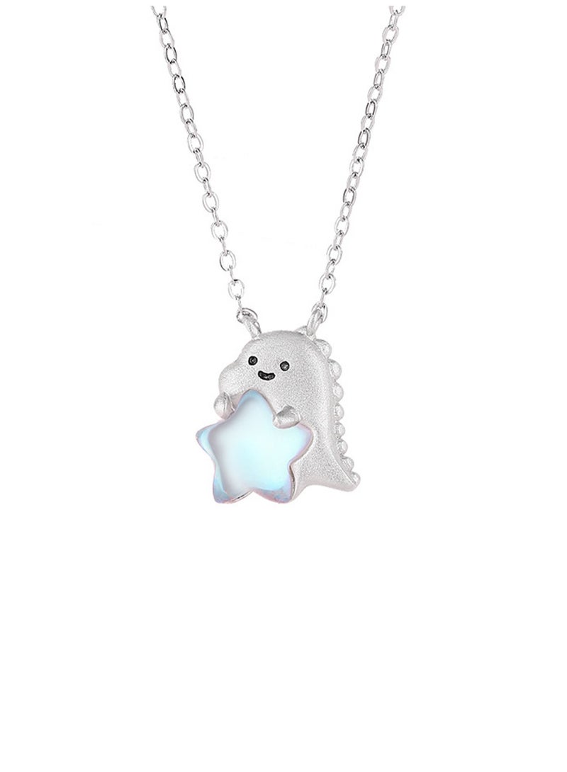 Original Little Dinosaur Necklace Female 925 Sterling Silver Niche Design Cute Star Clavicle Chain Ins Moonstone Pendant - Image 1