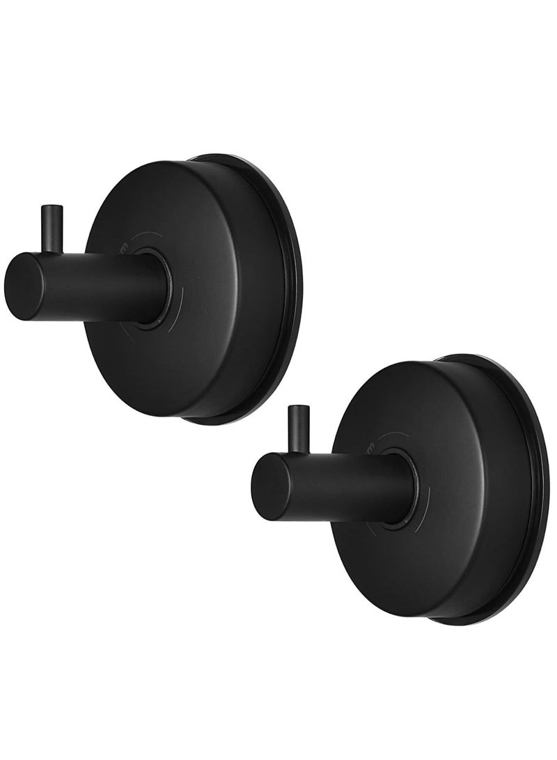 Suction Cup Hooks for Shower Towel Holder Stainless Steel Vacuum Bathroom Shower Hook Suction Washcloth Hanger Kitchen Towel Rack for Robe Loofah Wreath Glass Door Window Wall Brushed Black 2Pcs - Image 1