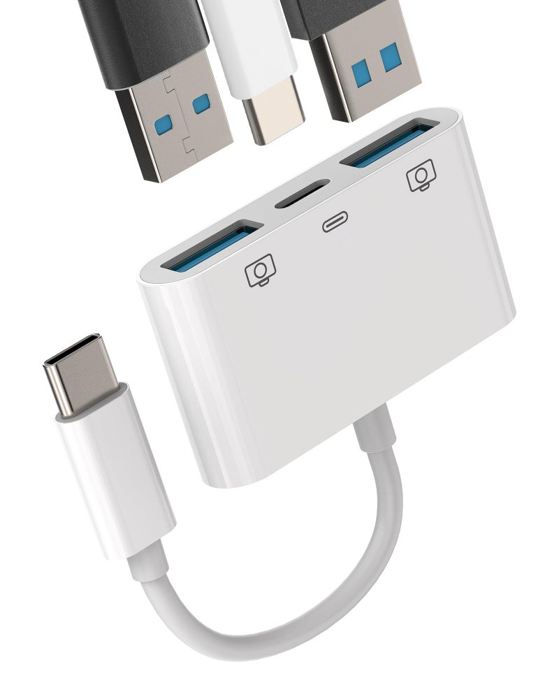 HOYULLI USB-C to Dual USB A Adapter(3in1) Type-C Charge Cable Accessorie Thunderbolt Charging Port Converter Keyboard Mouse U Disk USB Card Reader OTG Dongle Compatible for Samsung LG Pixel MacBook Pro - Image 1