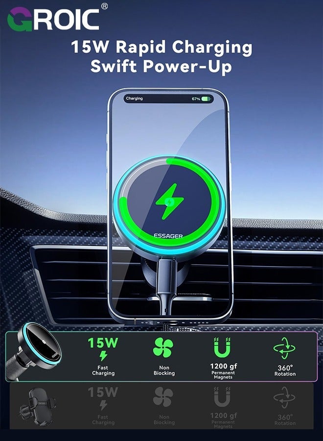 GROIC MagSafe Car Mount Charger, 15W Magnetic Wireless for Air Vent/Dashboard Phone Holder iPhone 15 14 13 12 11 Pro Max Plus, Accessories - Image 2