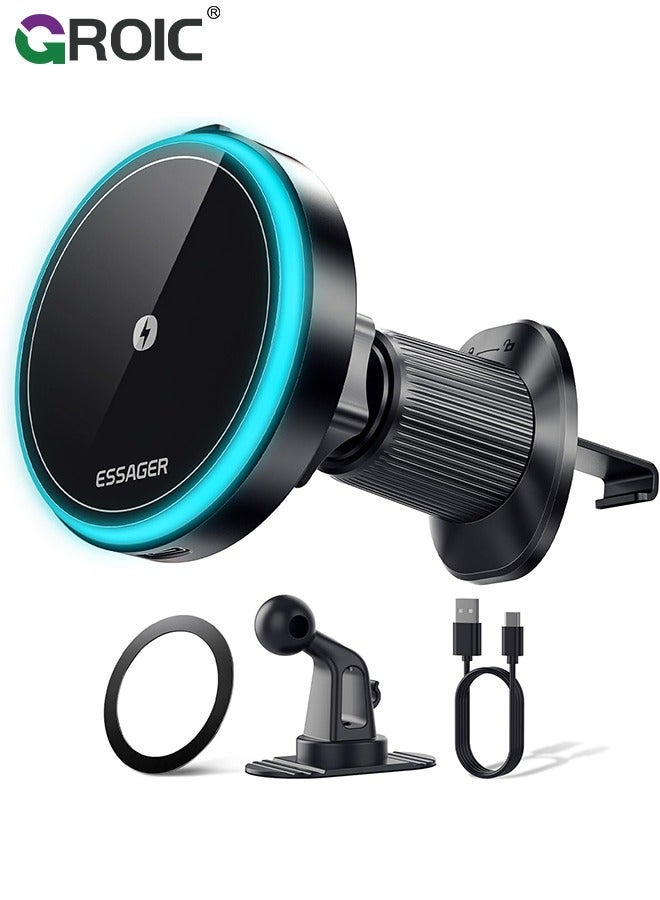 GROIC MagSafe Car Mount Charger, 15W Magnetic Wireless for Air Vent/Dashboard Phone Holder iPhone 15 14 13 12 11 Pro Max Plus, Accessories - Image 1