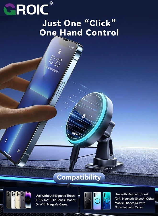 GROIC MagSafe Car Mount Charger, 15W Magnetic Wireless for Air Vent/Dashboard Phone Holder iPhone 15 14 13 12 11 Pro Max Plus, Accessories - Image 4