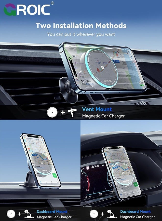GROIC MagSafe Car Mount Charger, 15W Magnetic Wireless for Air Vent/Dashboard Phone Holder iPhone 15 14 13 12 11 Pro Max Plus, Accessories - Image 3