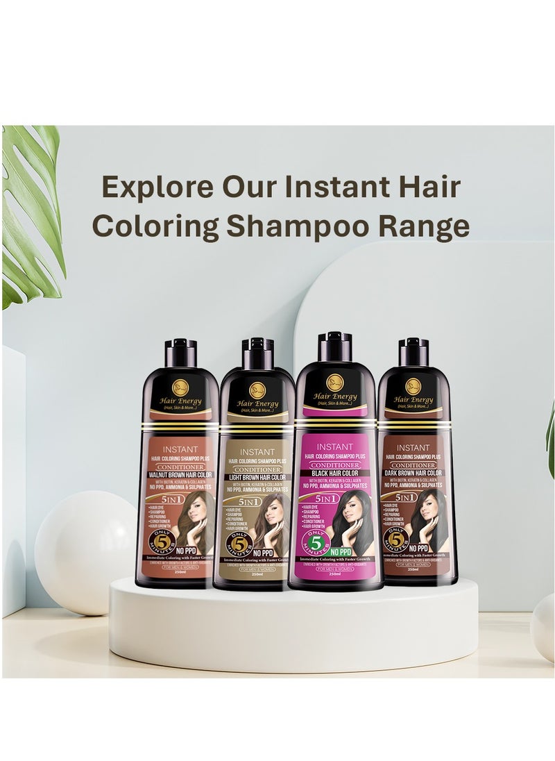 Hair Energy - Hair Energy Instant Hair Coloring Shampoo + Conditioner | 100% Grey Coverage | 5-in-1 Hair Care Solution | Natural & Gentle| With Biotin, Keratin & Collagen | Reduces Frizz | Light Brown Color | 250 ml - Image 1
