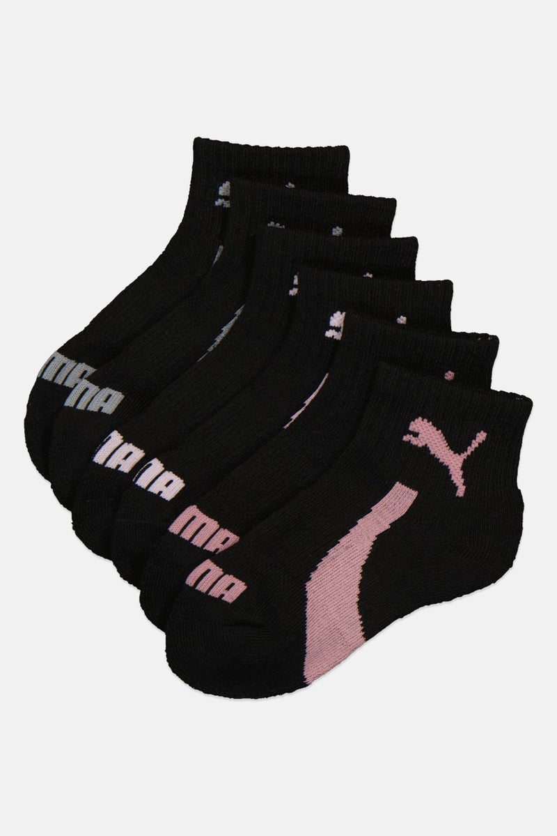 PUMA Toddlers Girl 6 Pairs Brand Logo Crew Socks, Black - Image 1