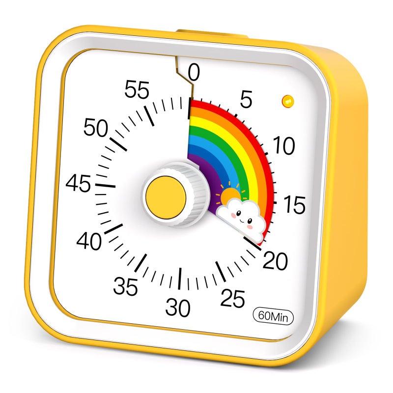 InfPokid Visual Timer for Kids with Pause Function, Cute Silent Timer with Rainbow for Classroom, Teaching, Task, Kitchen, 60 Minute Countdown Time Management for ADHD (Rainbow Yellow) - Image 1