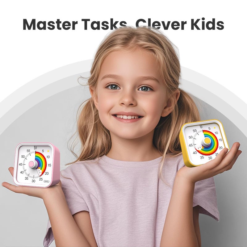 InfPokid Visual Timer for Kids with Pause Function, Cute Silent Timer with Rainbow for Classroom, Teaching, Task, Kitchen, 60 Minute Countdown Time Management for ADHD (Rainbow Yellow) - Image 2
