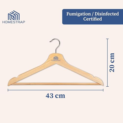 Homestrap Premium Round Bar Wooden Hanger (Pack of 8)| Durable Wooden Garment Hangers with Cut Notches & 360 Degree Swivel Chrome Hook for Hanging Heavy Clothes - Image 2