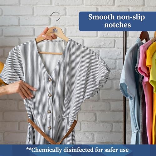 Homestrap Premium Round Bar Wooden Hanger (Pack of 8)| Durable Wooden Garment Hangers with Cut Notches & 360 Degree Swivel Chrome Hook for Hanging Heavy Clothes - Image 5