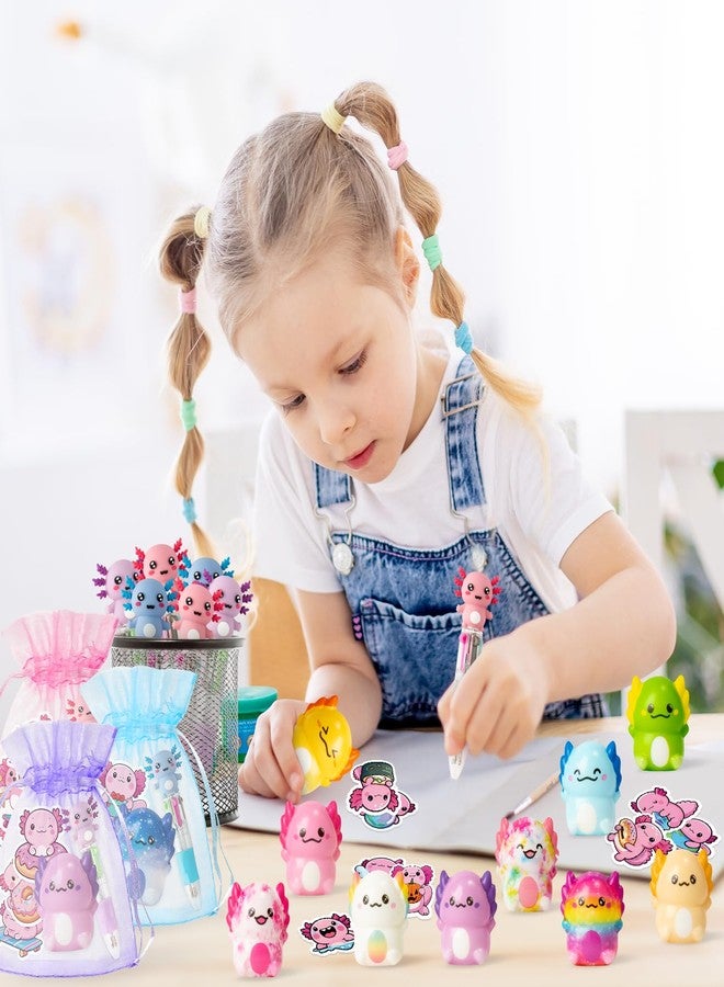 CY2SIDE 12 Pack Axolotl Squeeze Toys Party Favor Gift Set, Included Random Slow Rising Squishy Toys 4-in-1 Ballpoint Pen Cute Stickers and Organza Bag, Axolotl Party Goodie Bag Fillers for Kids Reward - Image 5