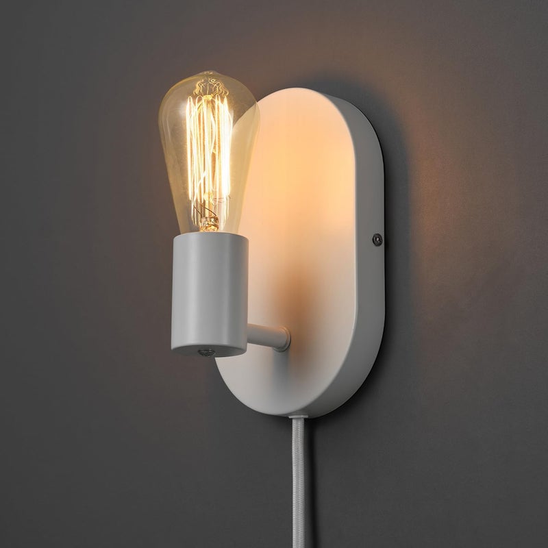 Globe Electric 65000134 مصباح جداري بلمبة واحدة يعمل بالتيار الكهربائي أو التوصيل، أبيض غير لامع، سلك قماش أبيض بطول 6 أقدام، مفتاح تشغيل/إيقاف على شكل صخرة، غرفة نوم، غرفة معيشة، مصباح مثبت - Image 5