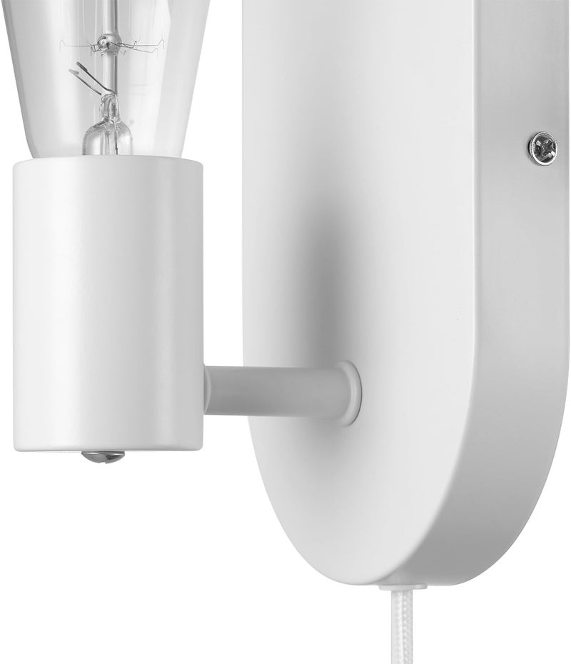 Globe Electric 65000134 مصباح جداري بلمبة واحدة يعمل بالتيار الكهربائي أو التوصيل، أبيض غير لامع، سلك قماش أبيض بطول 6 أقدام، مفتاح تشغيل/إيقاف على شكل صخرة، غرفة نوم، غرفة معيشة، مصباح مثبت - Image 2