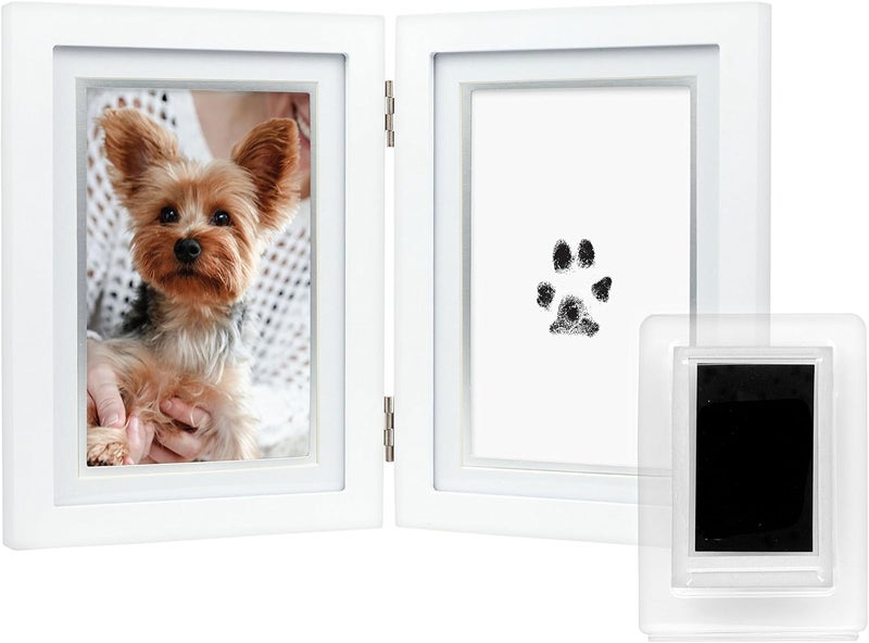 Pearhead Pet Pawprints Desk Picture Frame, Memorial Keepsake, White Photo Frame, Imprint Kit - Image 1