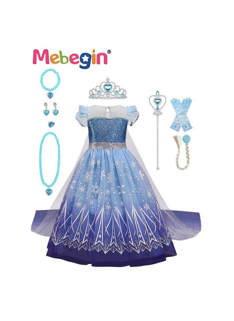 MEBEGIN Snow Queen Princess Costume Kids Costume Dress Up with Accessories Special Occasion Dress Blue  - Image 1