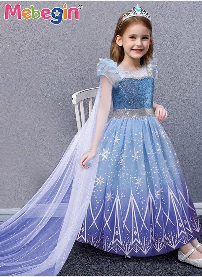 MEBEGIN Snow Queen Princess Costume Kids Costume Dress Up with Accessories Special Occasion Dress Blue  - Image 2