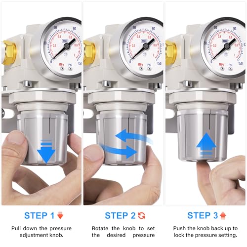TAILONZ PNEUMATIC 1/4 Inch NPT Air-Compressor Accessories Pressure Regulator for Compressed Air Systems AR2000 Adjust 0 to 145 Psi - Image 5