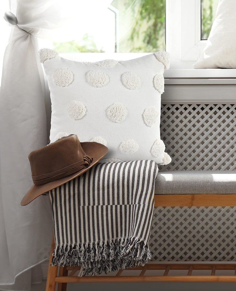 SASHAA WORLD Cotton Tufted Dots Cushion Cover | White Boho Decorative Pillow Cover for Sofa, Living Room, or Bed | Zipper Closure, Elegant Chic Design | 18x18 Inches - Image 3
