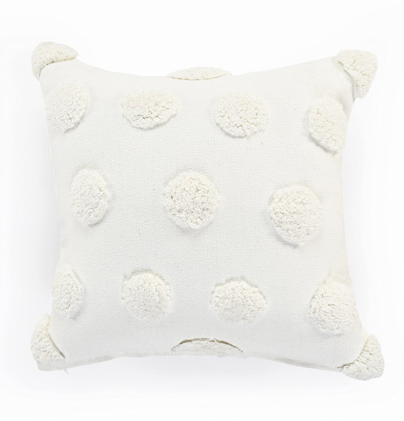 SASHAA WORLD Cotton Tufted Dots Cushion Cover | White Boho Decorative Pillow Cover for Sofa, Living Room, or Bed | Zipper Closure, Elegant Chic Design | 18x18 Inches - Image 4