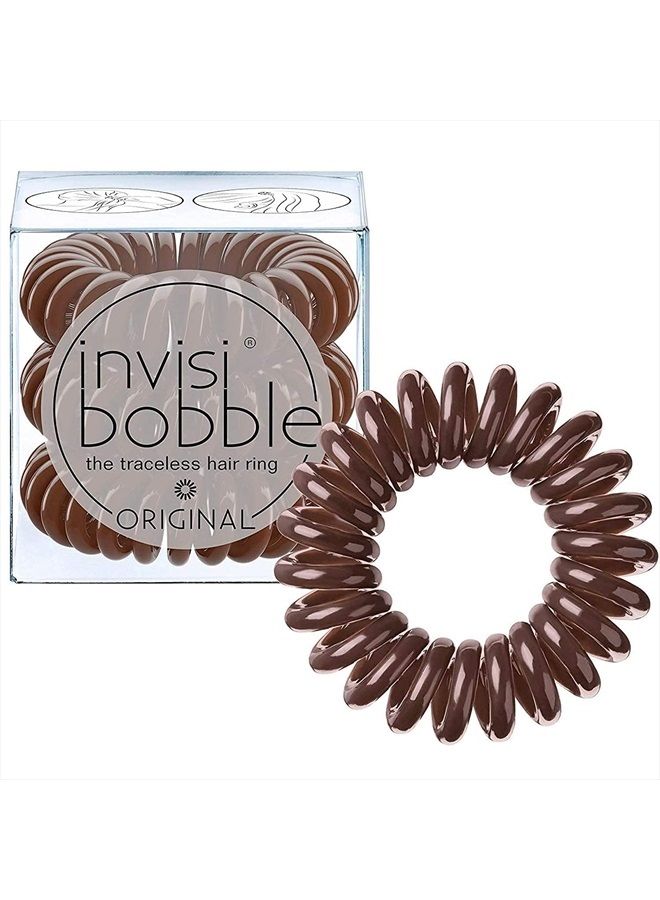 invisibobble Original Traceless Spiral Hair Ties With Strong Grip, Non-Soaking, Hair Accessories for Women- Pretzel Brown (Pack of 3) - Image 1