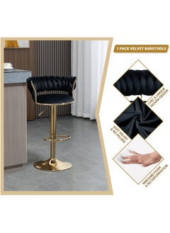 DubaiGallery Modern Velvet Adjustable Barstools 360° Swivel Counter Stools with Golden Base Upholstered Open Back Tall Bar Chairs with Footrest for Home Pub Kitchen  - Image 2