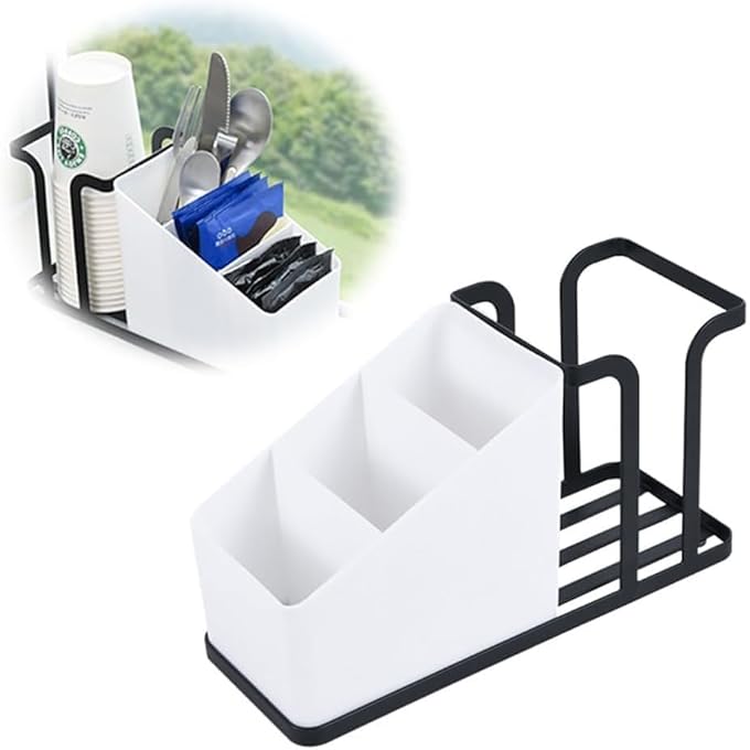 أكس سبرينج منظم محطة القهوة باللون الأسود بتصميم قابل للتكديس للأكواب والتوابل التي تُستخدم لمرة واحدة، ملحق مثالي لبار القهوة على أسطح العمل في المنزل أو المكتب - Image 2