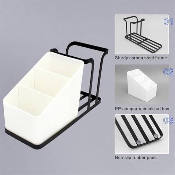 أكس سبرينج منظم محطة القهوة باللون الأسود بتصميم قابل للتكديس للأكواب والتوابل التي تُستخدم لمرة واحدة، ملحق مثالي لبار القهوة على أسطح العمل في المنزل أو المكتب - Image 5