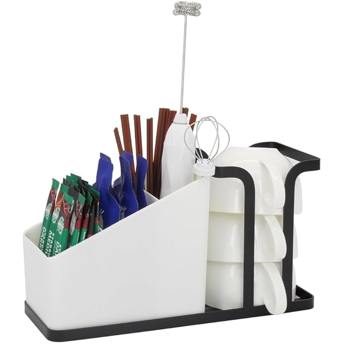 أكس سبرينج منظم محطة القهوة باللون الأسود بتصميم قابل للتكديس للأكواب والتوابل التي تُستخدم لمرة واحدة، ملحق مثالي لبار القهوة على أسطح العمل في المنزل أو المكتب - Image 3