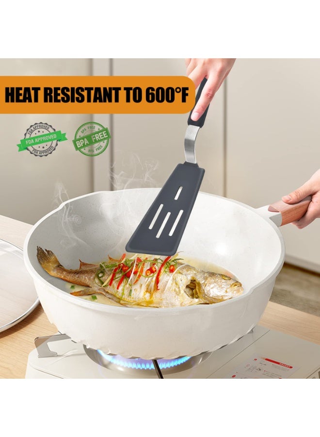 هومستر مجموعة ملعقة سيليكون 3 قطع، ملعقة طهي مقاومة للحرارة 315.6 درجة فهرنهايت من بي جي يي، مناسبة للأواني غير اللاصقة، أدوات المطبخ المرنة الكبيرة، مجموعة ملعقة مطاطية خالية من مادة BPA، مناسبة للبيض، الفطائر، السمك، البرغر. - Image 3