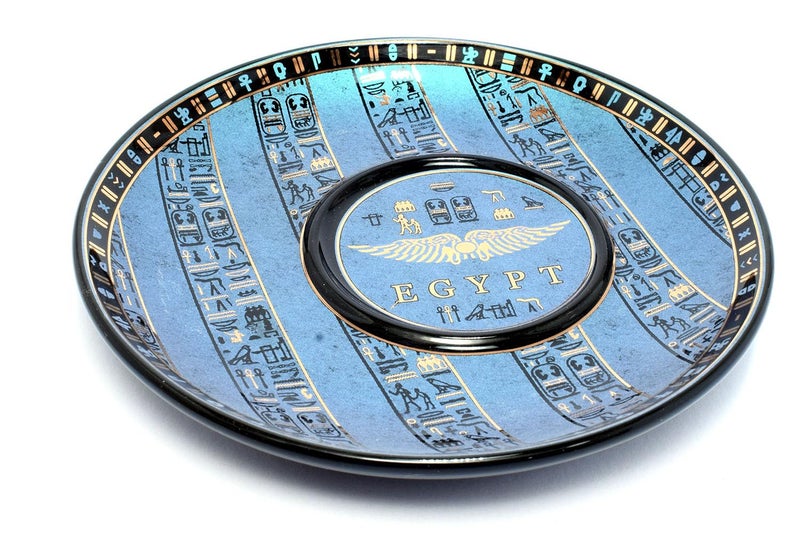 immatgar pack of 2 Coffee mug and 2 of it's plate of immatgar pharaonic Coffee mug ancient Egyptian souvenirs gifts for women and men from Egypt - mother day gifts (Tutankhamun - cono - Blue - 75 MM) - Image 2