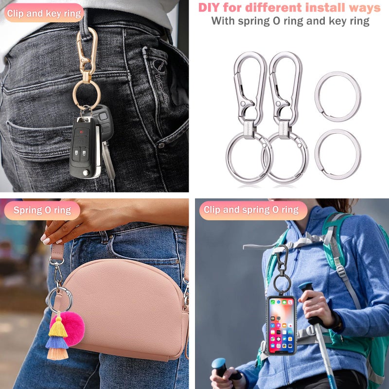 LUCKINEE 2 Pack Metal Keychains, Key Chain with Carabiner Clip, Key Ring and Spring O Ring, Anti-Lost Quick Release Key Clip for Purse, Car Keychain, Small Arts, Lanyard, Suitable for Men and Women - Image 4
