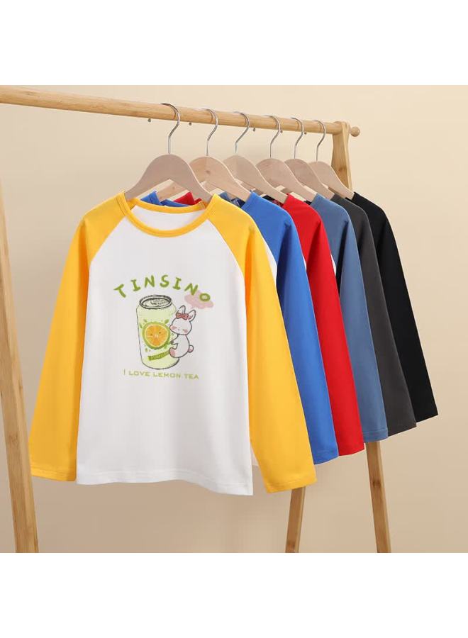 Tinsino Children's Long-sleeve T-shirt, Spring Season Boys And Girls T-shirt, Big Kids' Sleeveless Versatile Top, Children's Clothing, Cherry Red Text