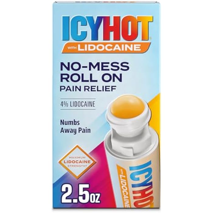 Icy Hot Lidocaine Pain Relief No-Mess Roll-On Applicator, Numb Aggravated Nerves with Max Strength Lidocaine 4%, Pain Relief for Minor Pain, Backaches, Sprains and Strains, 2.5 oz - Image 1