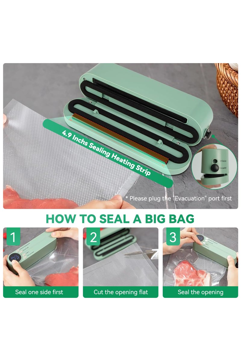 فلوشرينيك جهاز تغليف الطعام بالفراغ، جهاز تغليف صغير محمول 2 في 1 قابل لإعادة الشحن، جهاز تغليف الوجبات بالفراغ، جهاز تغليف بالفراغ لاسلكي، مع 4 أكياس وجبات خفيفة، كيس تخزين واحد، إبرة ومبسم مضخة هواء، مناسب لتخزين الطعام - Image 4