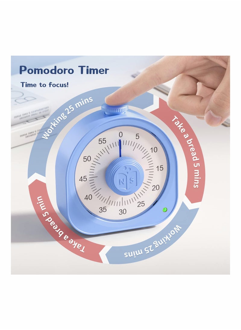 SYOSI - Timer Rechargeable 60 Minute Visual Timer Desk Countdown Time Clock for Kids and Adults, Kitchen Timer Cooking Pomodoro Timer Productivity, Time Management Tool for Teaching Classroom (Blue) - Image 1