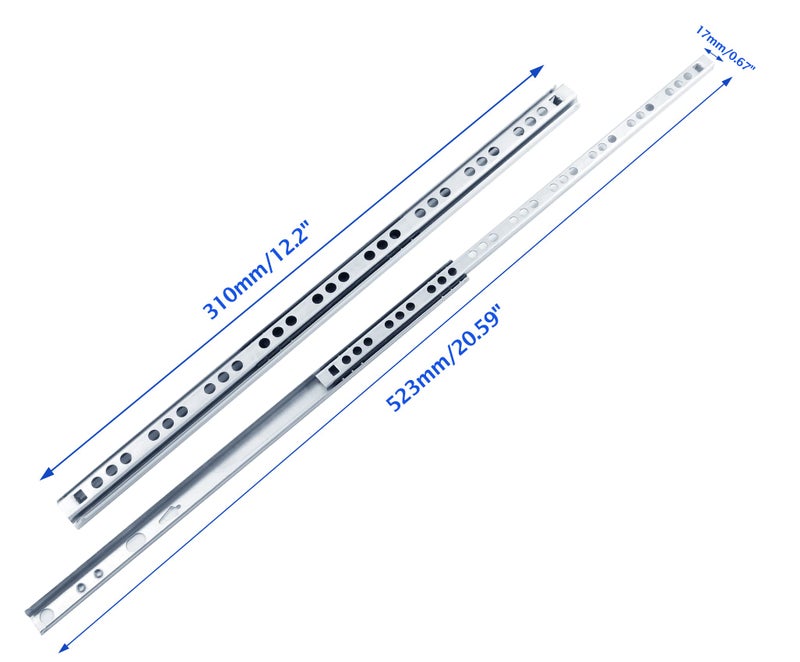 Uenhoy 1 Pair Drawer Slides 12.2" Full Extension Slide Track Rail Ball Bearing Two Way Drawer Slides (17mm x 310mm) - Image 4
