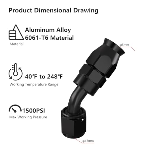 APIELE 6AN Hose End Fitting 45 Degree Aluminum Black for PTFE Hose(6AN-45 Degree-2PCS) - Image 2