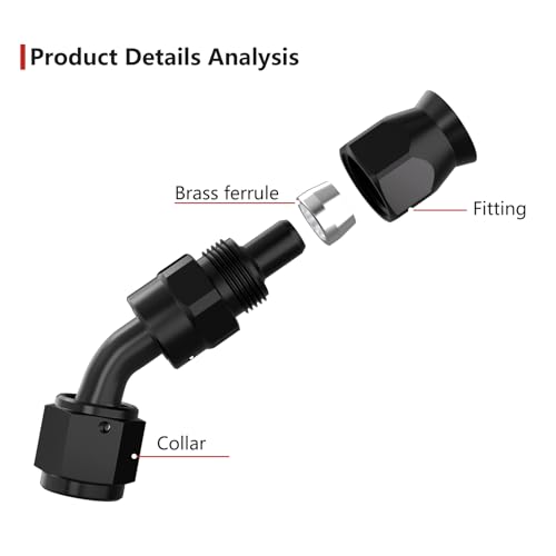 APIELE 6AN Hose End Fitting 45 Degree Aluminum Black for PTFE Hose(6AN-45 Degree-2PCS) - Image 4