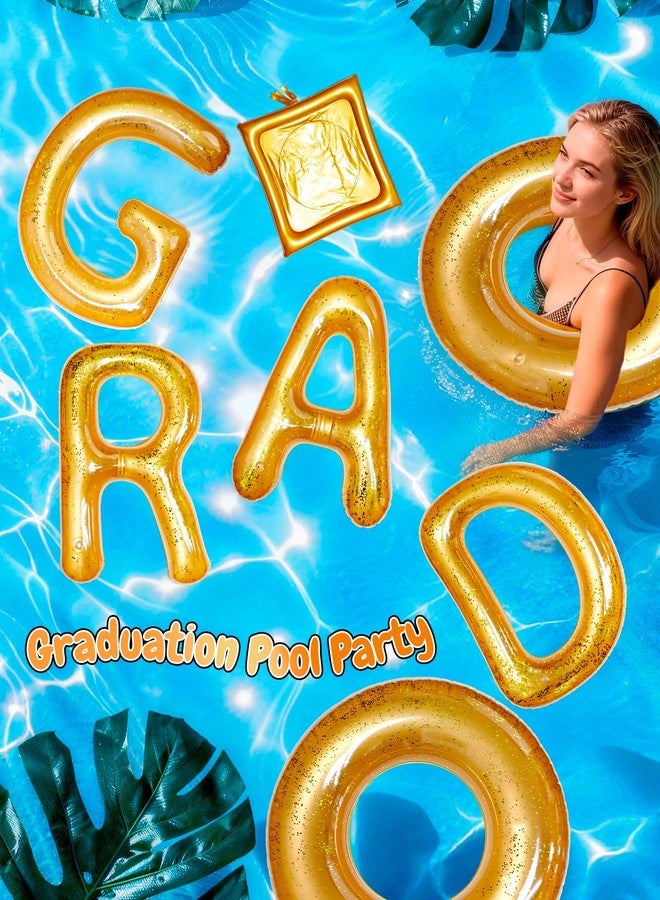 Piemow 2026 Pool Graduation Decorations - 14 Pcs Gold Glitter Inflatable Float Letters & Beach Balls, Adult Grad Party Supplies for Class of 2026 Swimming Pool Celebrations - Image 5
