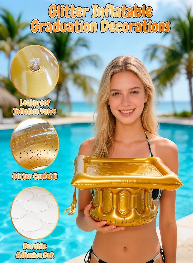 Piemow 2026 Pool Graduation Decorations - 14 Pcs Gold Glitter Inflatable Float Letters & Beach Balls, Adult Grad Party Supplies for Class of 2026 Swimming Pool Celebrations - Image 3